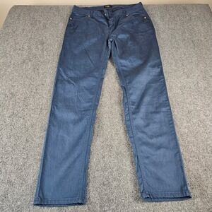 2 Blue Navy Straight Leg Pants Womens 16 Gold Hardware Stretch Sheen Finish